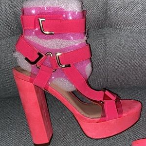 Never warn hot pink, Vixen , Chunky heel.
